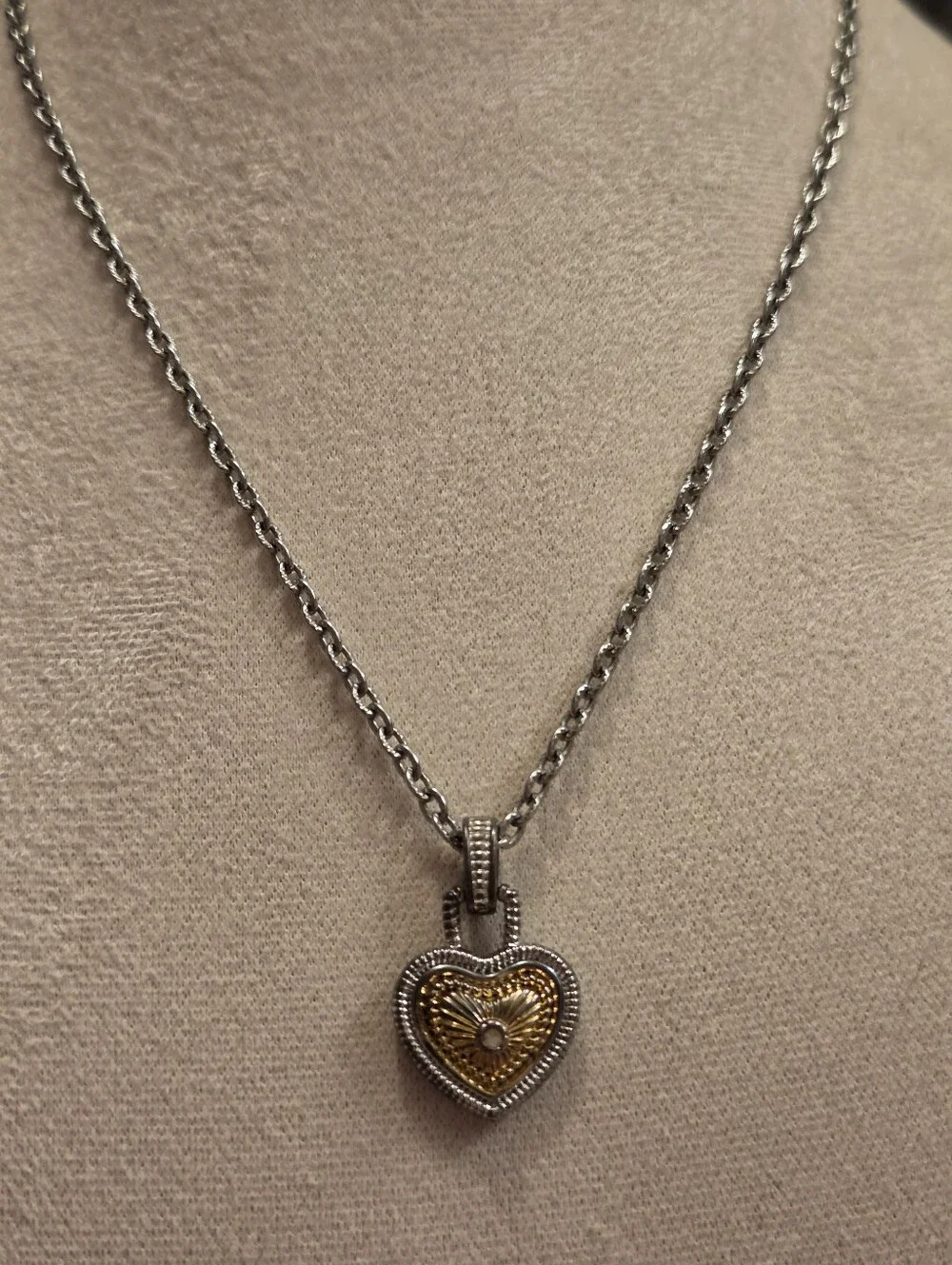Two-Tone Heart Locket Necklace in Gold and Silver